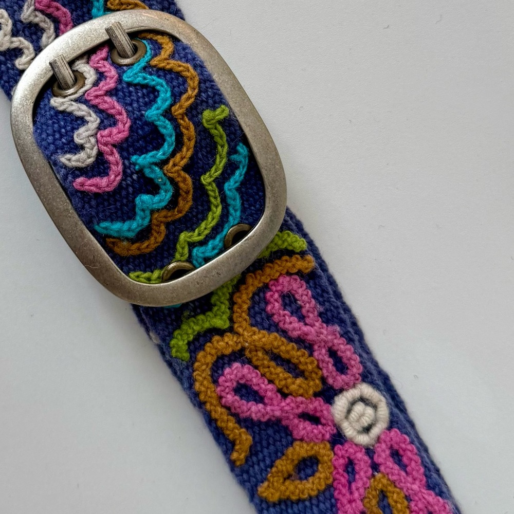 Jenny Krauss Floral Wool Belt Hand Embroidery Flower Power Boho Artisan 70s vibe